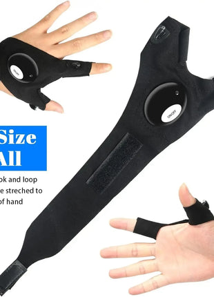 LED Half Finger Glove for Men Women Outdoor Waterproof Night Fishing