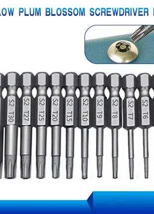 12pc Hollow Plum Blossom Screwdriver Head 50mm Long S2 Hexagonal