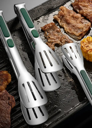 1pc Non Slip Stainless Steel Food Tongs Meat Salad Bread Clip Barbecue