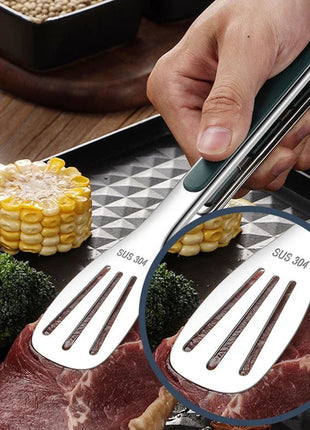 1pc Non Slip Stainless Steel Food Tongs Meat Salad Bread Clip Barbecue