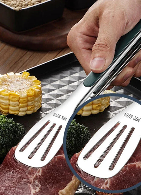 1pc Non Slip Stainless Steel Food Tongs Meat Salad Bread Clip Barbecue