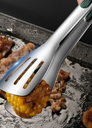 1pc Non Slip Stainless Steel Food Tongs Meat Salad Bread Clip Barbecue