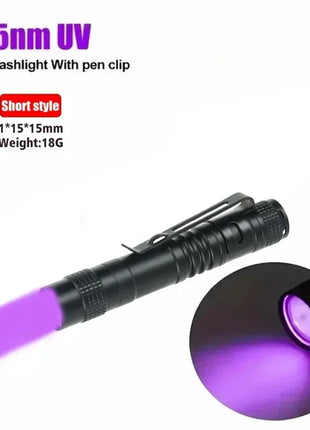 365nm UV Flashlight Ultraviolet Torch With Pen Clip Portable Violet