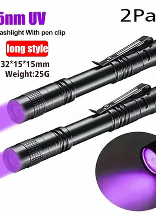 365nm UV Flashlight Ultraviolet Torch With Pen Clip Portable Violet