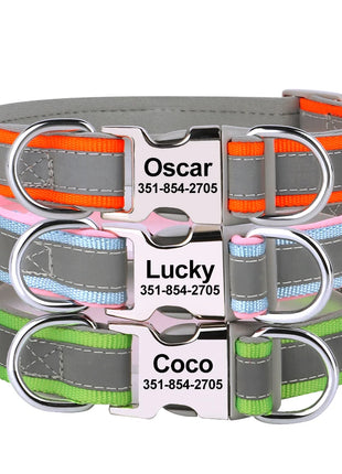Reflective Personalized Dog Collar Engrave ID Nylon Collars Soft