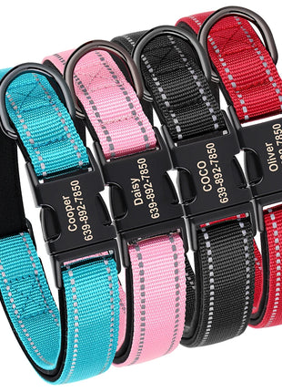 Reflective Personalized Dog Collar Engrave ID Nylon Collars Soft