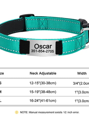 Reflective Personalized Dog Collar Engrave ID Nylon Collars Soft