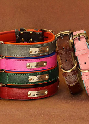 Personalized Dog Collar Custom PU Leather Dog Collars Free Engraved