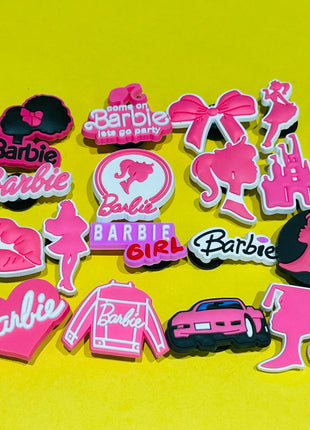 17PCS Cartoon Miniso Disney Barbie Girl Car Coat Bow Lips PVC Shoe