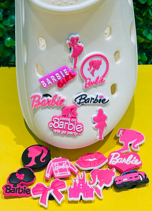 17PCS Cartoon Miniso Disney Barbie Girl Car Coat Bow Lips PVC Shoe