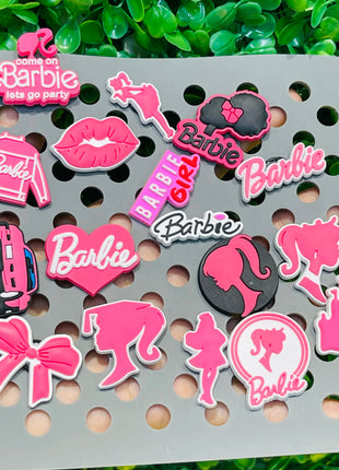 17PCS Cartoon Miniso Disney Barbie Girl Car Coat Bow Lips PVC Shoe