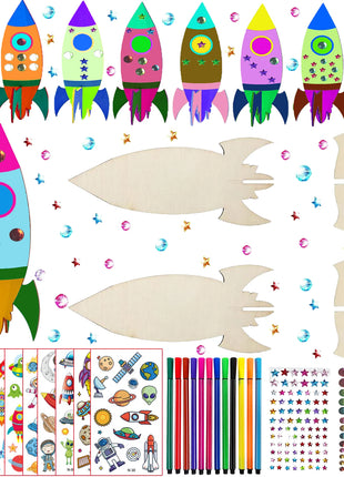 32 PCS of rocket woodworking crafts, rocket toys, birthday crafts, DIY