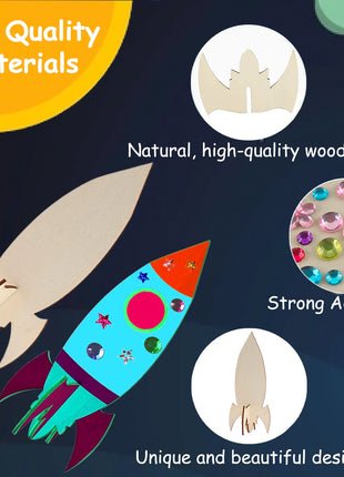32 PCS of rocket woodworking crafts, rocket toys, birthday crafts, DIY