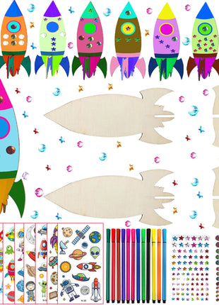 32 PCS of rocket woodworking crafts, rocket toys, birthday crafts, DIY