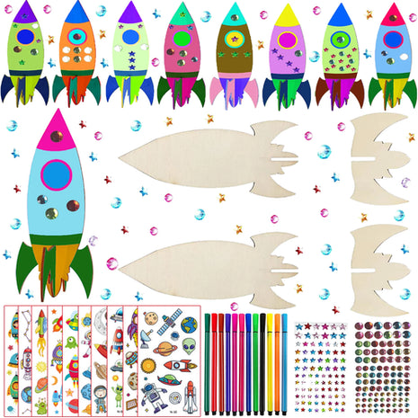 32 PCS of rocket woodworking crafts, rocket toys, birthday crafts, DIY