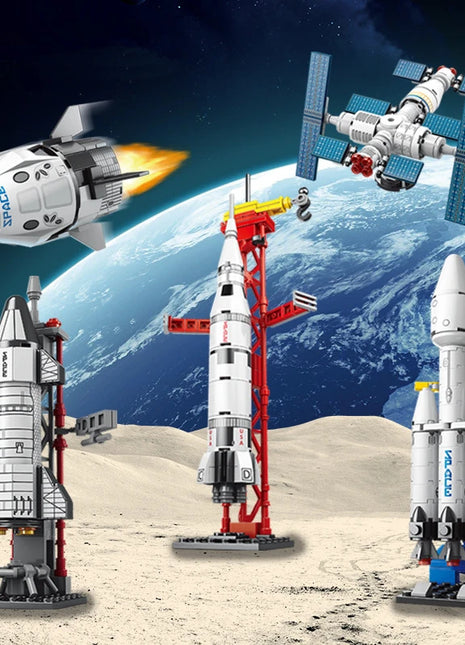 Moc Mini Aviation Manned Rocket Model Building Blocks Space Aerospace