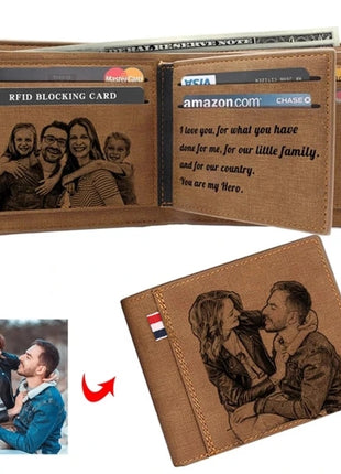 Picture Engraving Wallet PU Leather Wallet Bifold Custom Photo