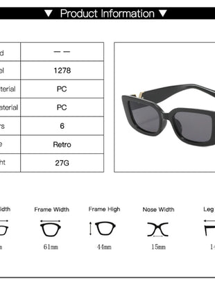 New Sunglasses Metal V Square Fashion Sunglasses Lady Retro Street