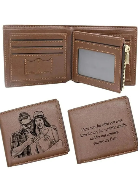 Personalized Picture Name Wallet Engraved Photo Short Purse Custom