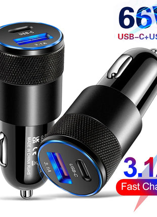 66W USB Car Charger Type C Fast Charging Phone Adapter For Xiaomi