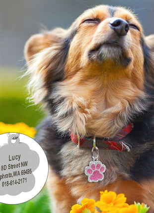 Personalized Dog Cat Tags Engraved Cat Dog Glitter Pendant Paw Print