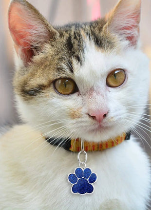 Personalized Dog Cat Tags Engraved Cat Dog Glitter Pendant Paw Print