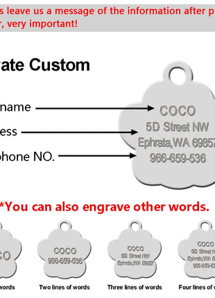 Personalized Dog Cat Tags Engraved Cat Dog Glitter Pendant Paw Print