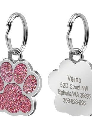 Personalized Dog Cat Tags Engraved Cat Dog Glitter Pendant Paw Print