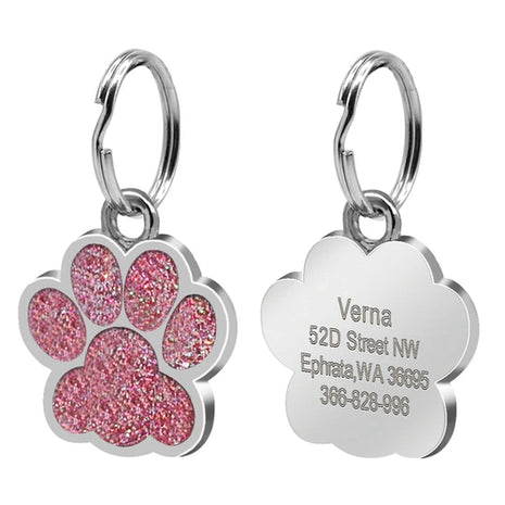Personalized Dog Cat Tags Engraved Cat Dog Glitter Pendant Paw Print