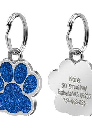 Personalized Dog Cat Tags Engraved Cat Dog Glitter Pendant Paw Print