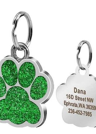 Personalized Dog Cat Tags Engraved Cat Dog Glitter Pendant Paw Print
