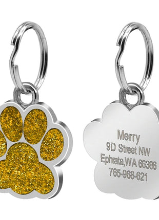 Personalized Dog Cat Tags Engraved Cat Dog Glitter Pendant Paw Print