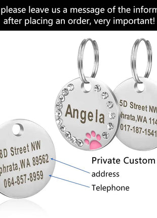 Stainless Steel Engraved Pet Name Collar Pendant ID Tags Personalized