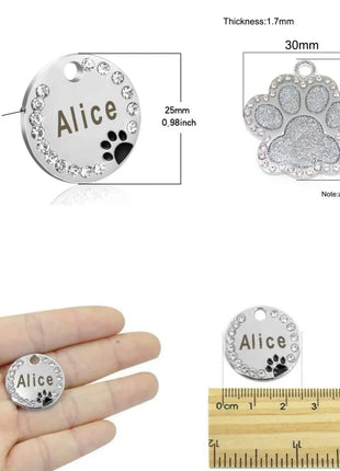 Stainless Steel Engraved Pet Name Collar Pendant ID Tags Personalized