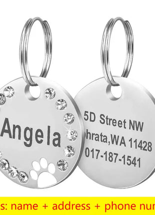 Stainless Steel Engraved Pet Name Collar Pendant ID Tags Personalized