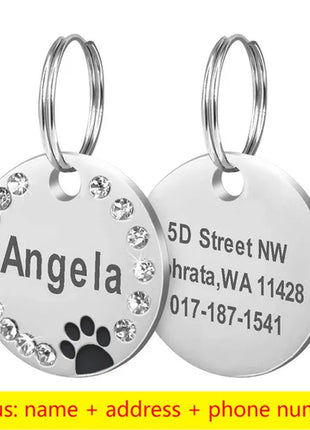 Stainless Steel Engraved Pet Name Collar Pendant ID Tags Personalized