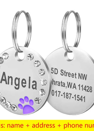 Stainless Steel Engraved Pet Name Collar Pendant ID Tags Personalized
