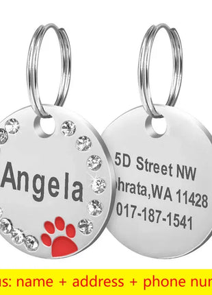 Stainless Steel Engraved Pet Name Collar Pendant ID Tags Personalized