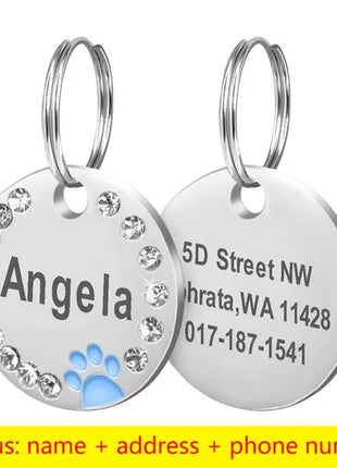 Stainless Steel Engraved Pet Name Collar Pendant ID Tags Personalized