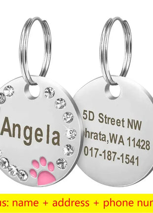 Stainless Steel Engraved Pet Name Collar Pendant ID Tags Personalized