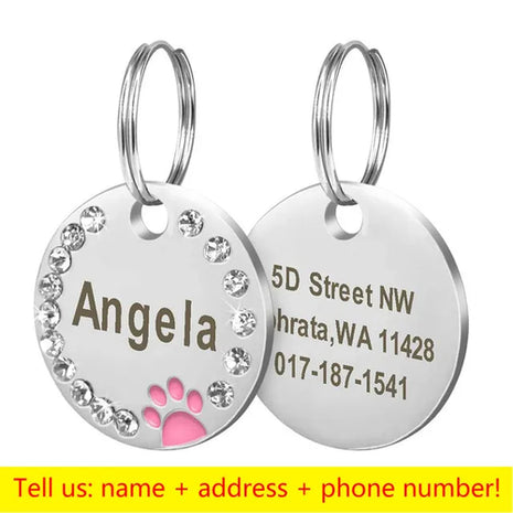 Stainless Steel Engraved Pet Name Collar Pendant ID Tags Personalized
