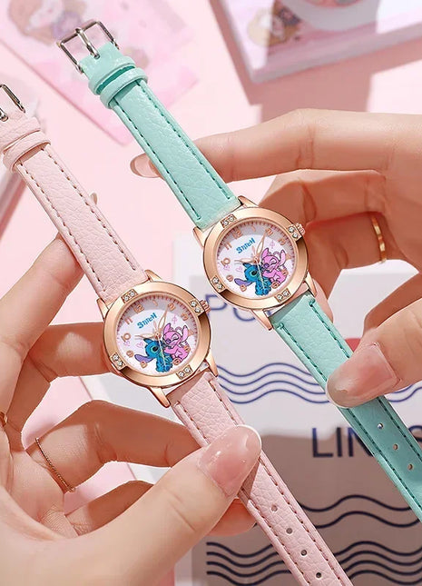 Disney Children's Watches Cute Cartoon Stitch Imitation Diamond Belt