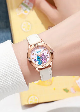 Disney Children's Watches Cute Cartoon Stitch Imitation Diamond Belt