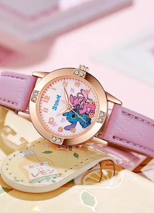 Disney Children's Watches Cute Cartoon Stitch Imitation Diamond Belt