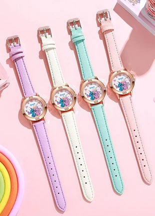 Disney Children's Watches Cute Cartoon Stitch Imitation Diamond Belt