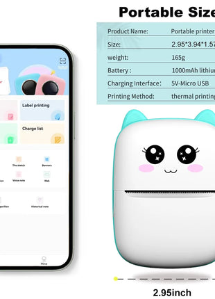Mini-printer, Thermal Printer Ink-free Portable Sticker Printer