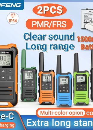 2pcs Baofeng F22 Mini Walkie Talkie PMR FRS Long Range Rechargable