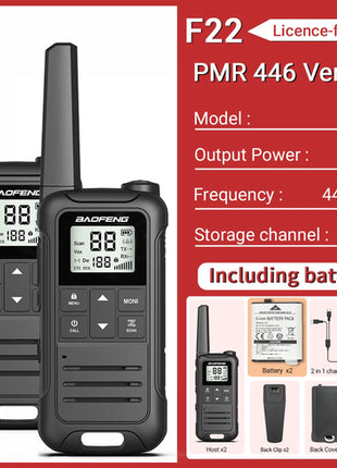 2pcs Baofeng F22 Mini Walkie Talkie PMR FRS Long Range Rechargable