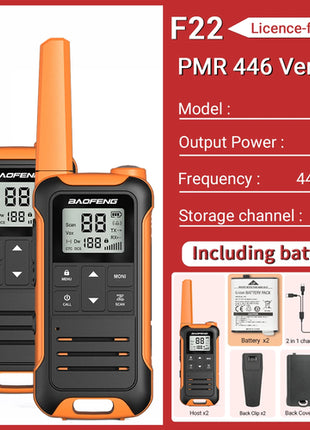 2pcs Baofeng F22 Mini Walkie Talkie PMR FRS Long Range Rechargable