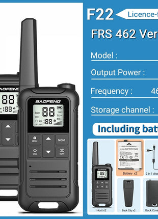2pcs Baofeng F22 Mini Walkie Talkie PMR FRS Long Range Rechargable